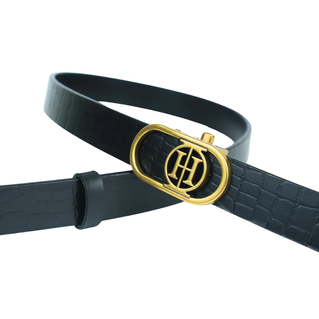Black Mirage Classic– Jet Black High Shine Leather Belt for Women