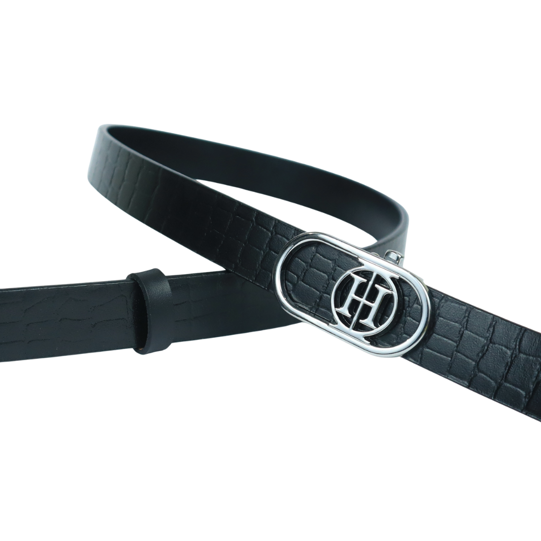 Black Mirage Classic– Jet Black High Shine Leather Belt for Women
