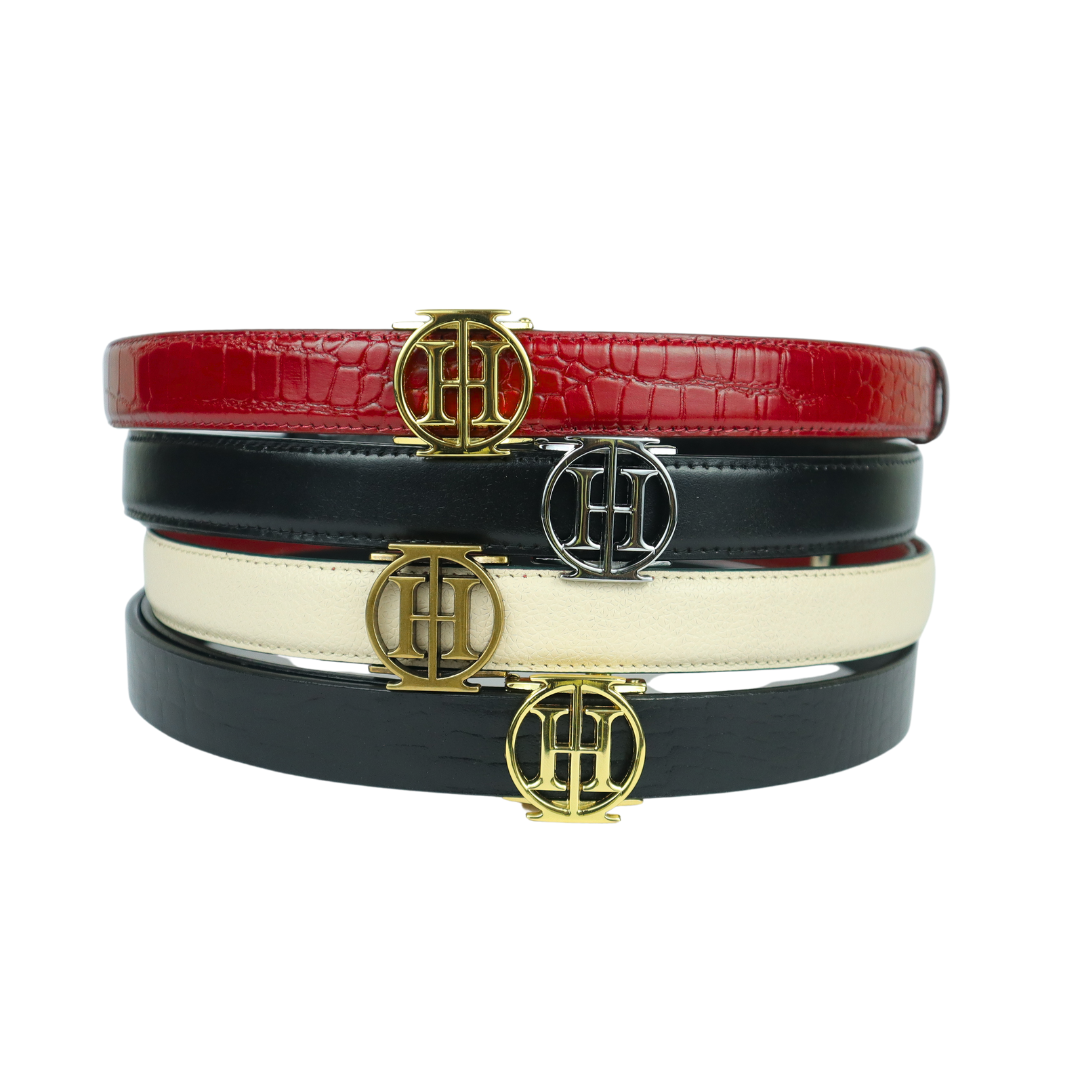 Black Mirage Classic– Jet Black High Shine Leather Belt for Women