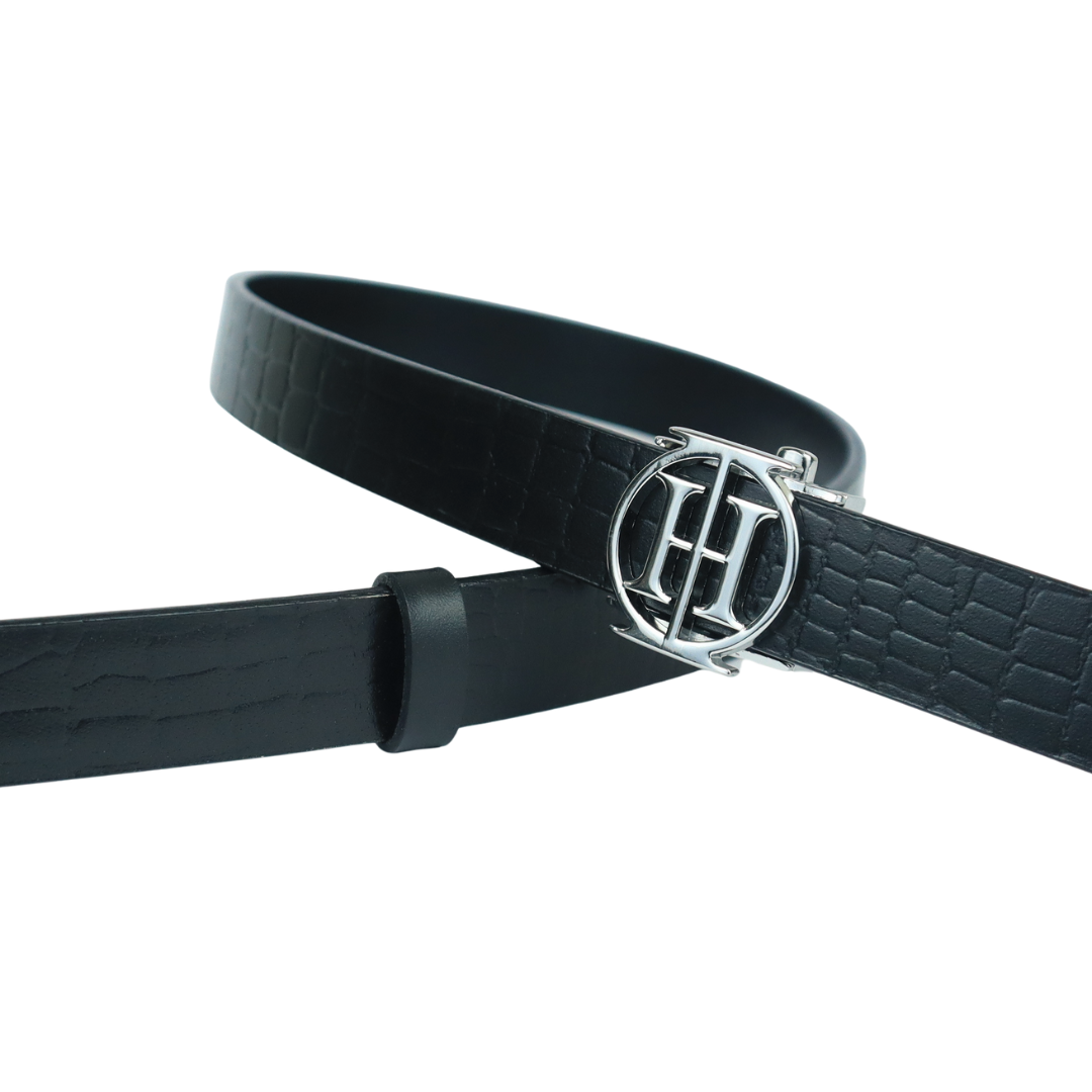 Black Mirage OG – Jet Black High Shine Leather Belt for Women