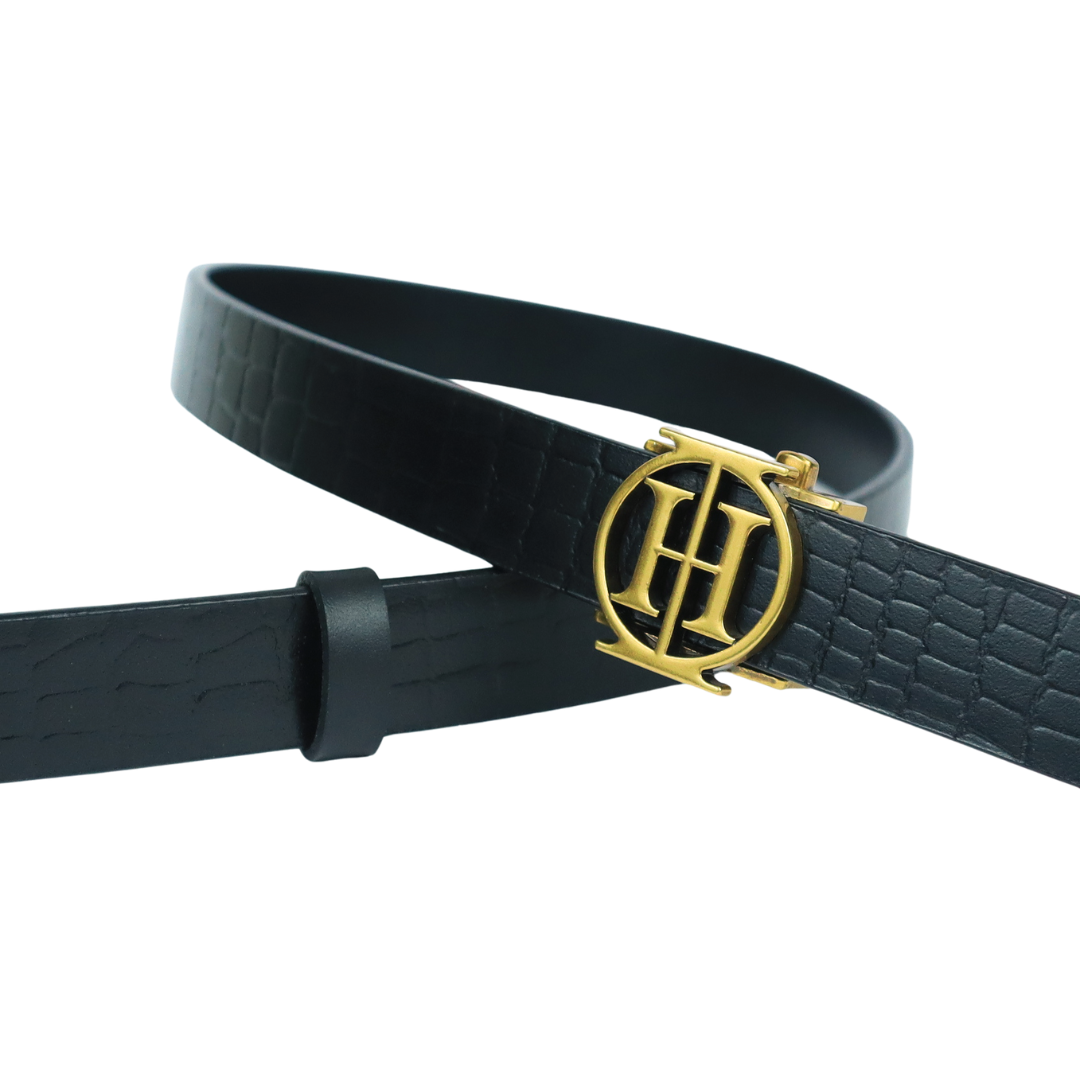 Black Mirage OG – Jet Black High Shine Leather Belt for Women