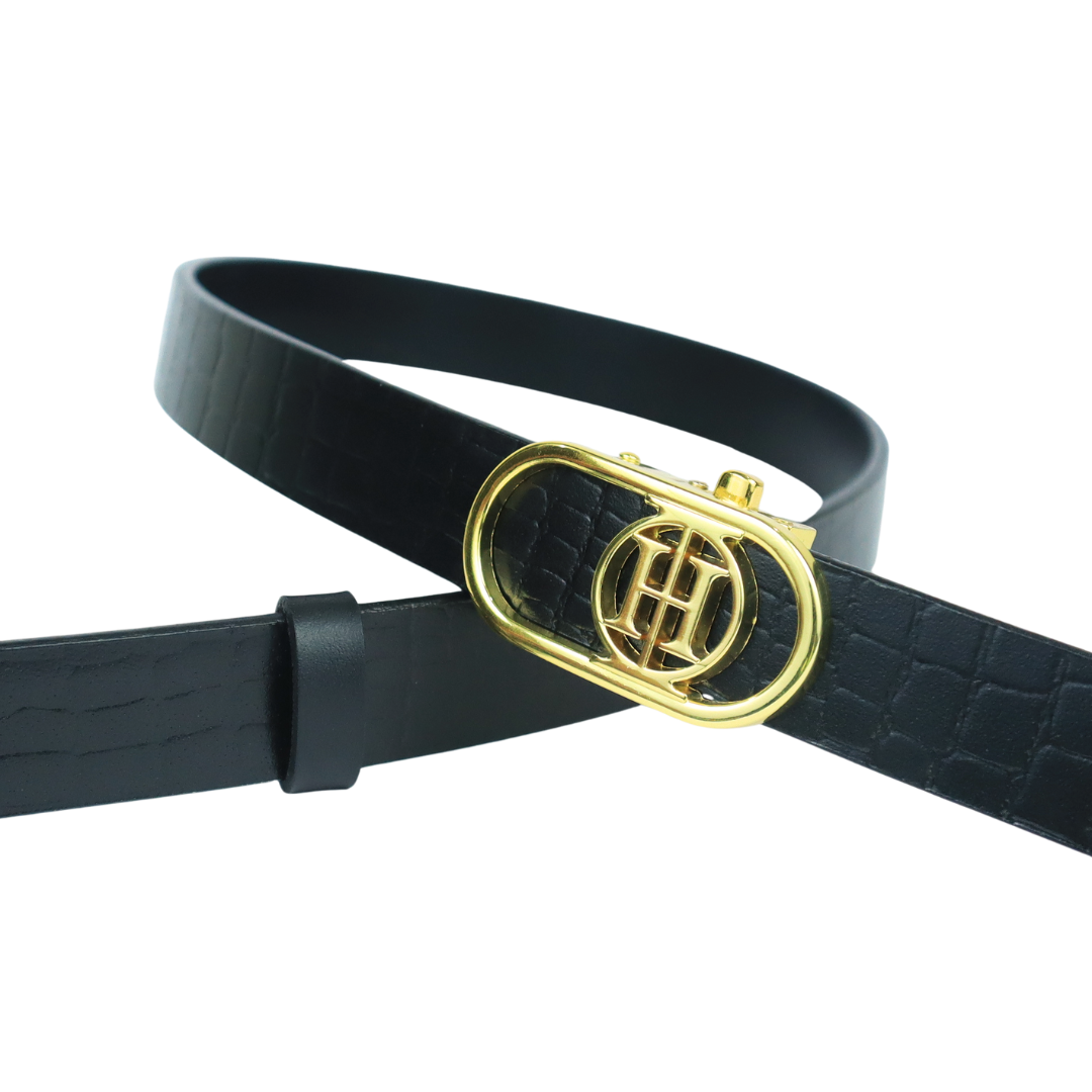 Black Mirage Classic– Jet Black High Shine Leather Belt for Women
