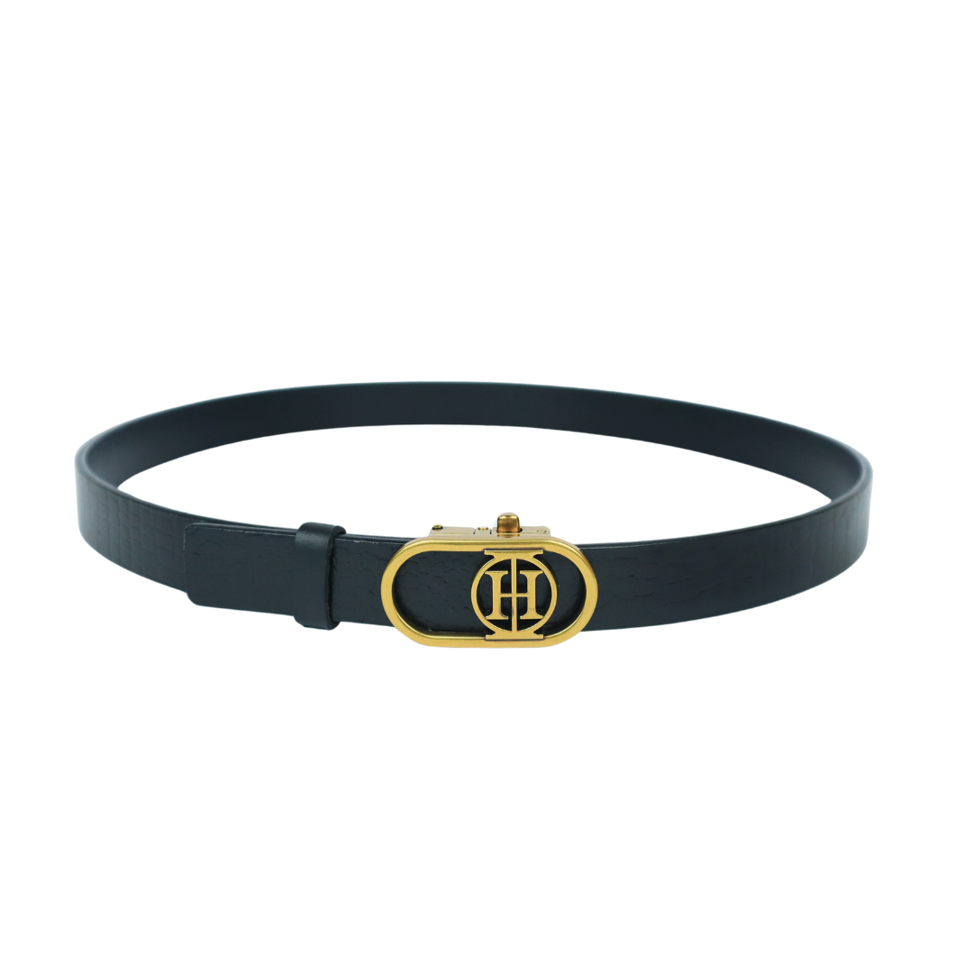 Black Mirage Classic– Jet Black High Shine Leather Belt for Women