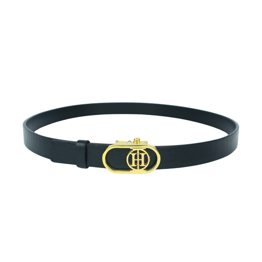 Black Mirage Classic– Jet Black High Shine Leather Belt for Women