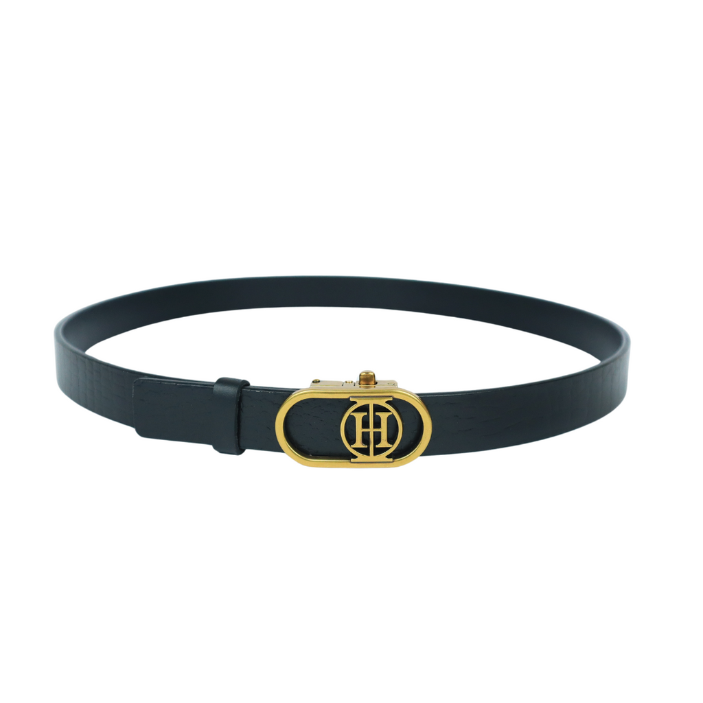 Black Mirage Classic– Jet Black High Shine Leather Belt for Women